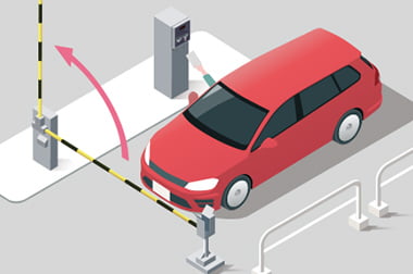 入口における駐車券発行のイラスト